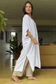 Made in Italy Eos Linen Blend Ruche Dress White